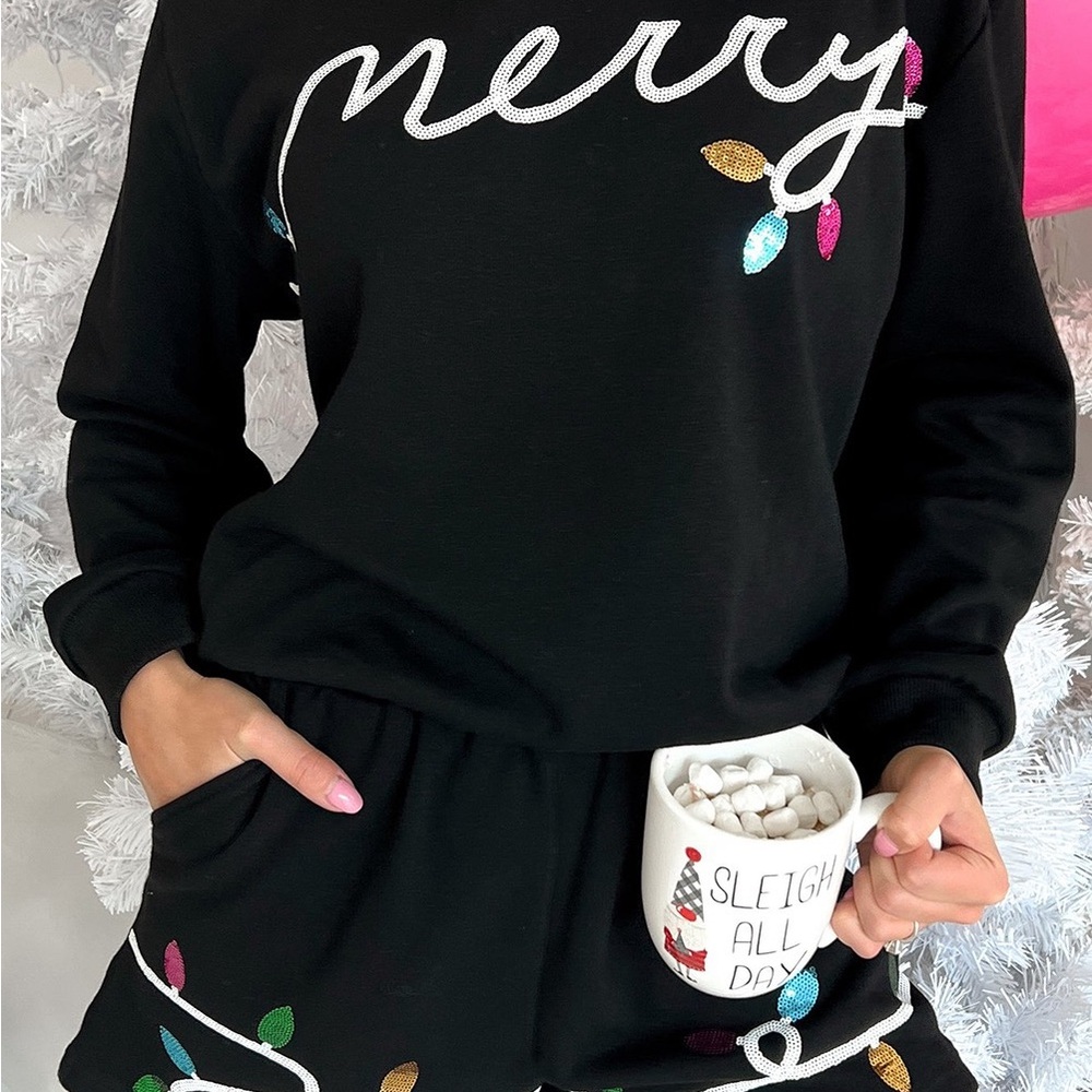 Festive Black 'Merry' Pajama Set